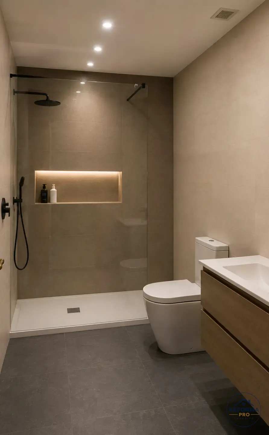 Bagno ristrutturato con doccia walk-in in vetro
