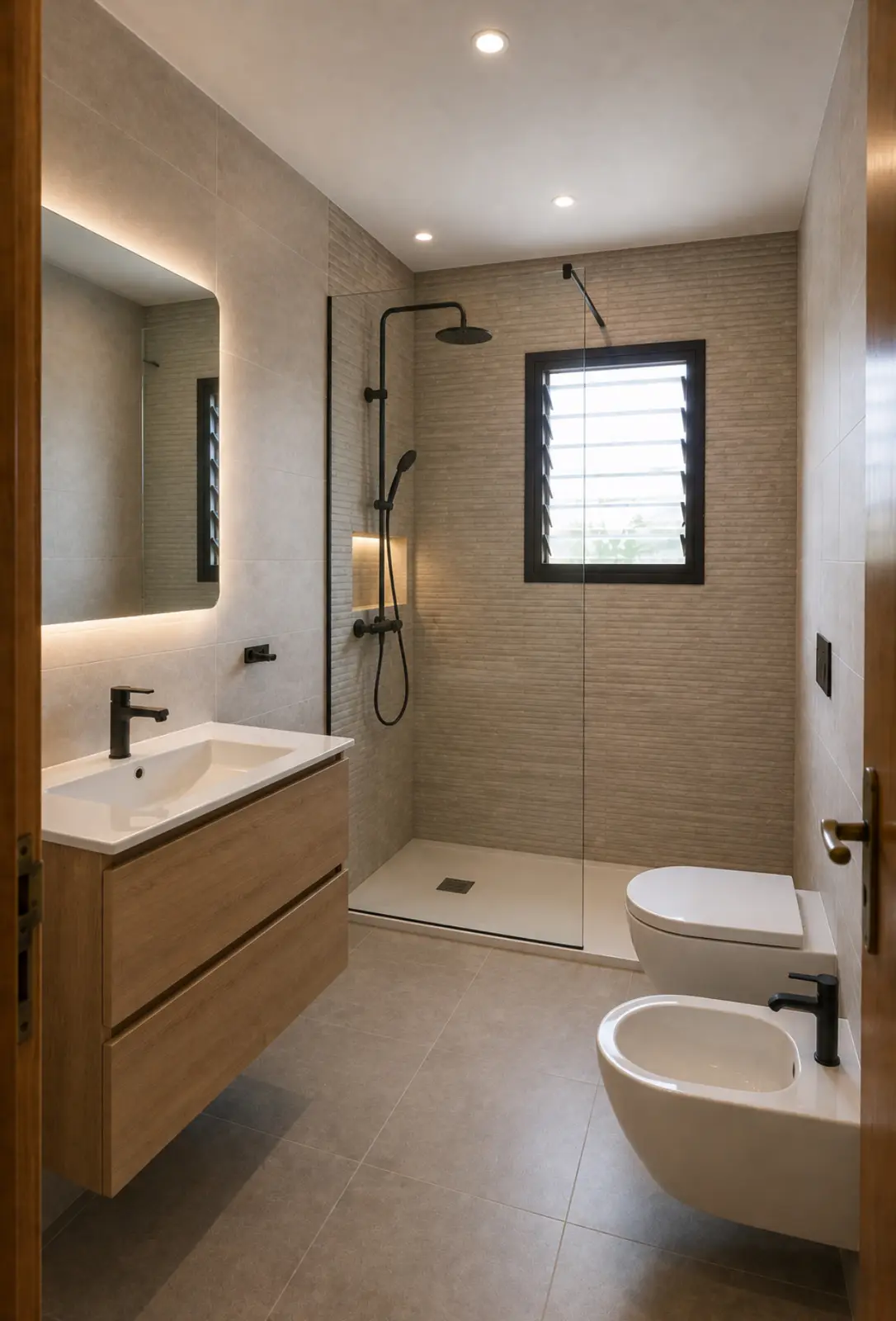 Bathroom with ribbed decorative cladding Tenerife