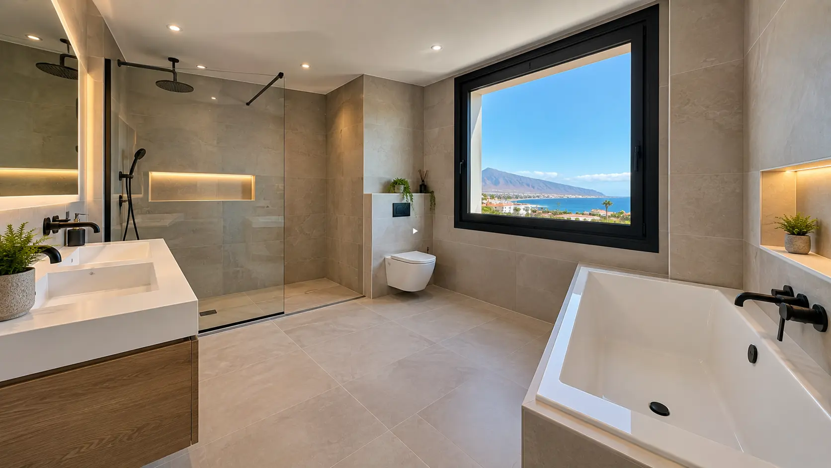 Salle de bain de villa avec baignoire et vue mer Tenerife Salle de bain de villa avec baignoire et vue mer Tenerife