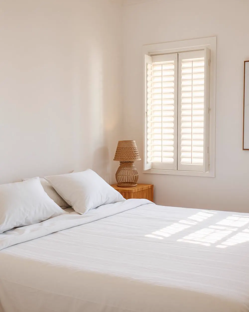 Camera da letto di una casa vacanza appena ristrutturata con luce naturale (immagine dimostrativa)