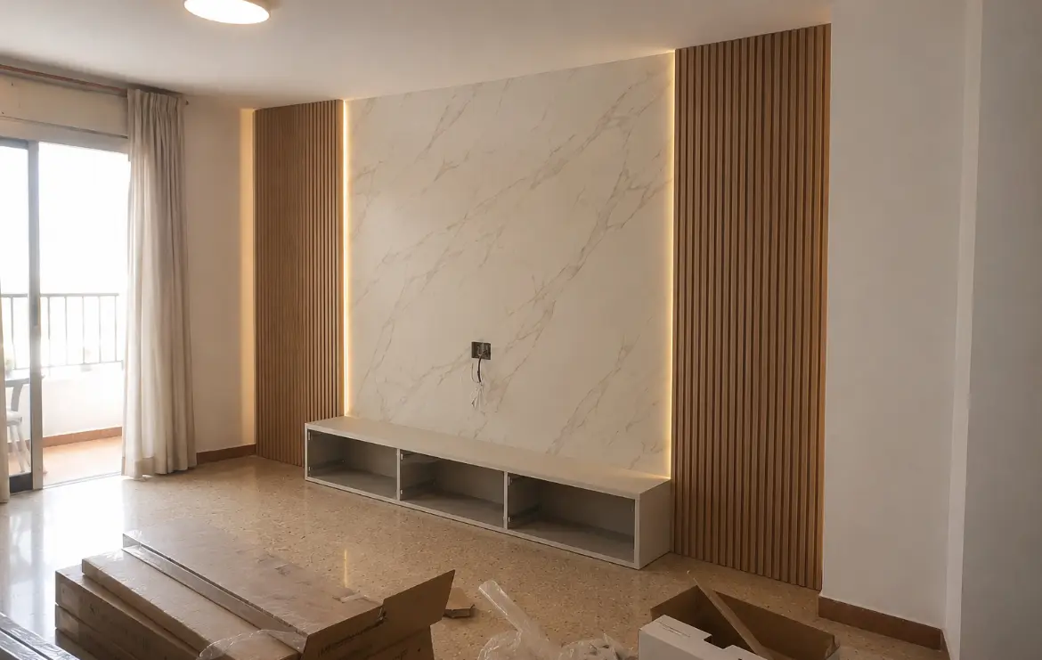 TV wall cladding during works