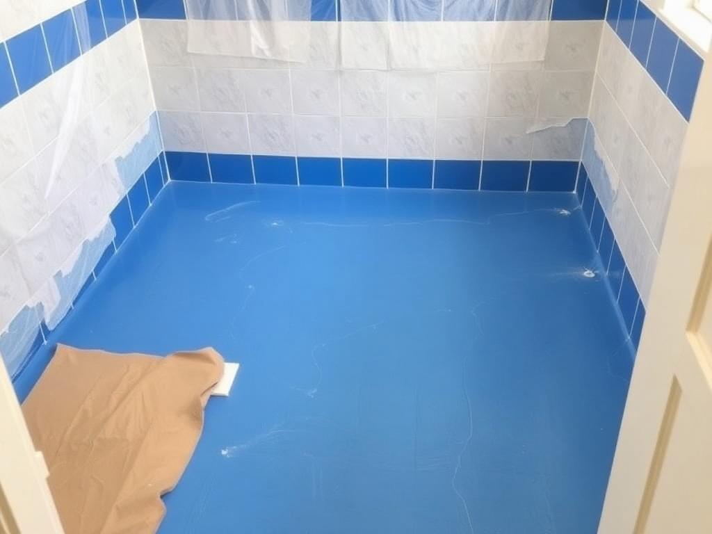 Applicazione della guaina impermeabilizzante sul massetto del bagno