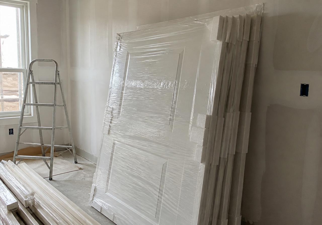 Porte nuove imballate in cantiere Porte nuove imballate in cantiere