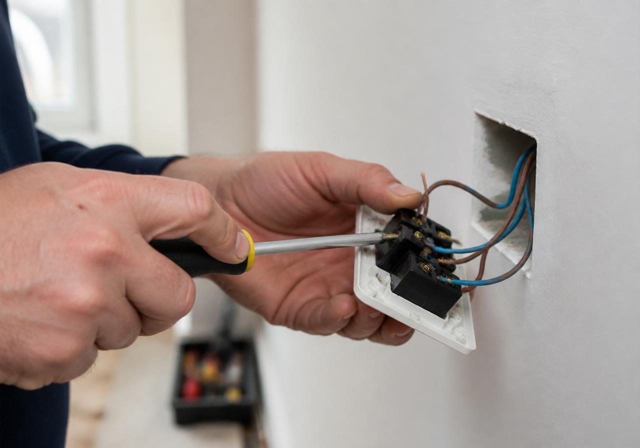 Elettricista cabla una presa a muro Elettricista cabla una presa a muro