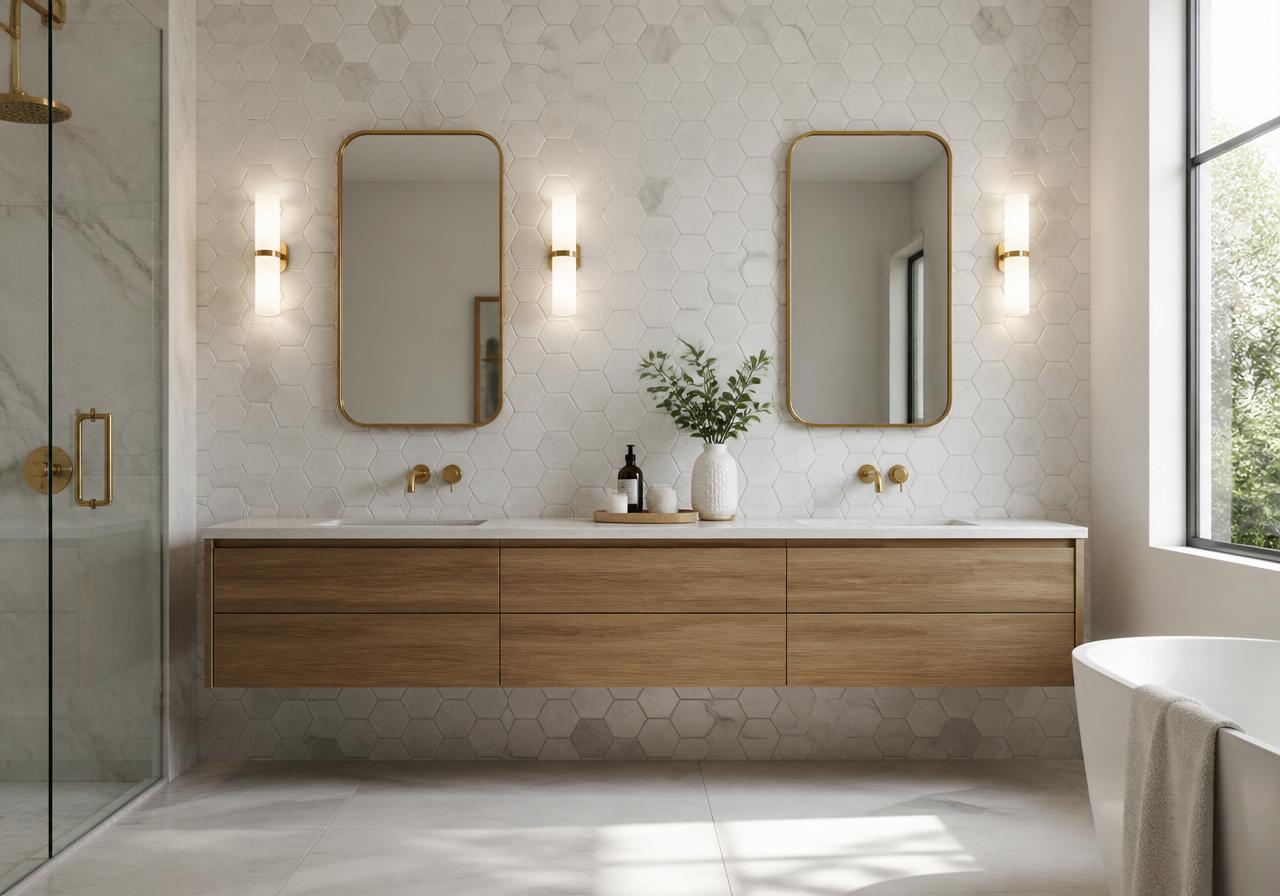 Mosaico esagonale dietro mobile bagno Mosaico esagonale dietro mobile bagno