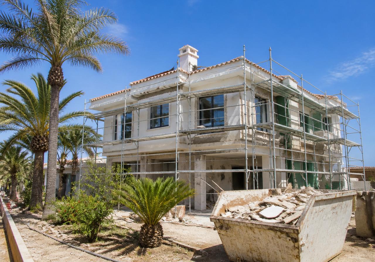 Villa con ponteggi durante ristrutturazione Villa con ponteggi durante ristrutturazione